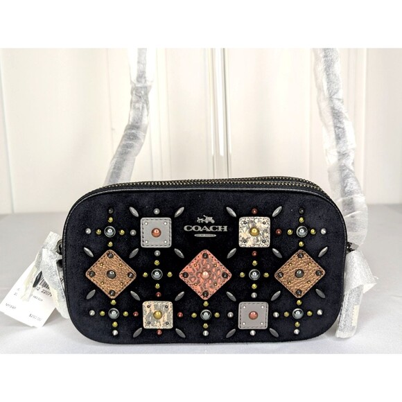 COACH Prairie Rivets Crossbody - Black Suede with Leather Patches 24309 NWT - Picture 8 of 9